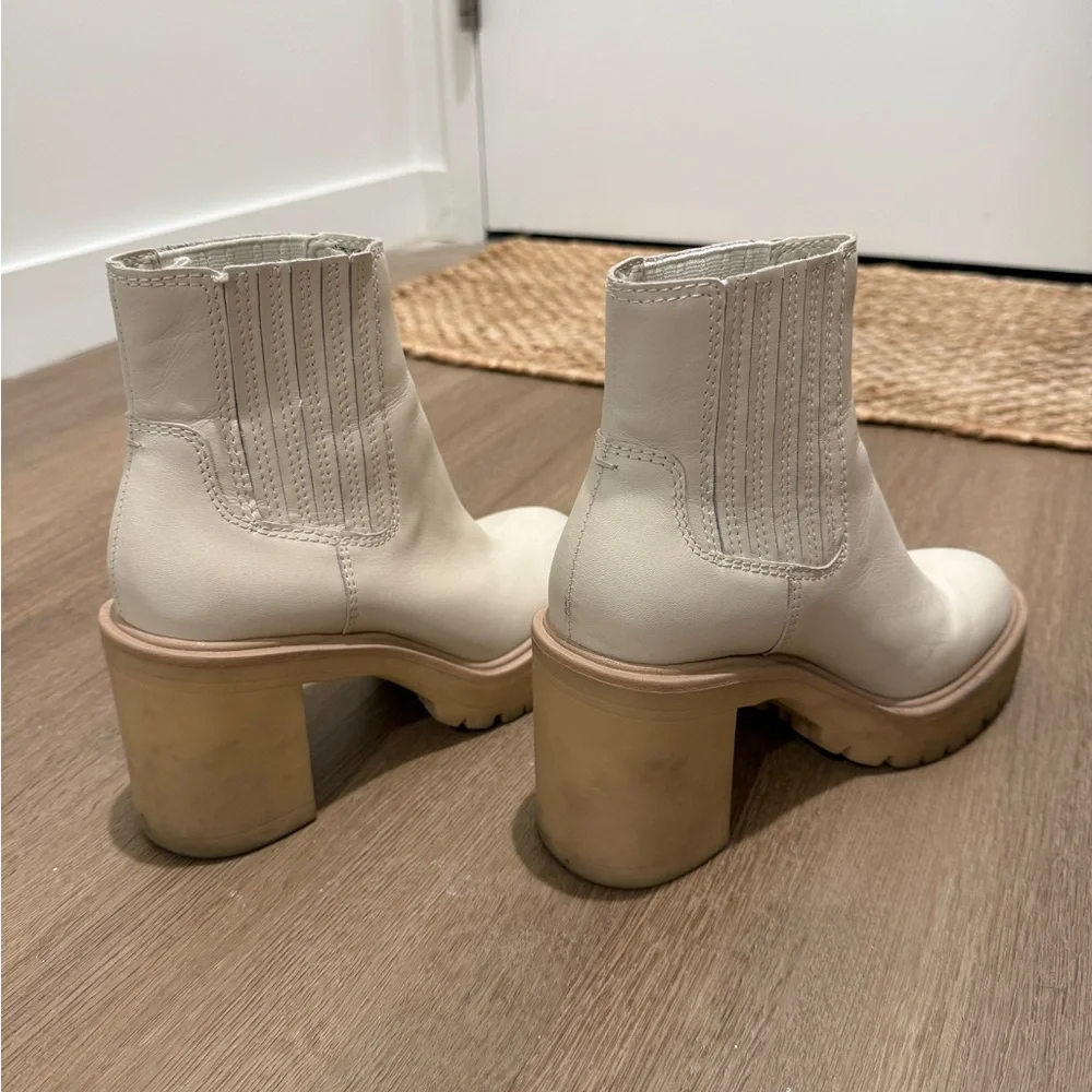 Dolce Vita Cream Platform Block-Heel Ankle Boots